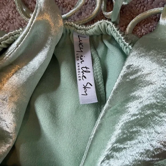 Lucy in the Sky Metallic Mint Halter Mini Dress - Picture 2 of 3